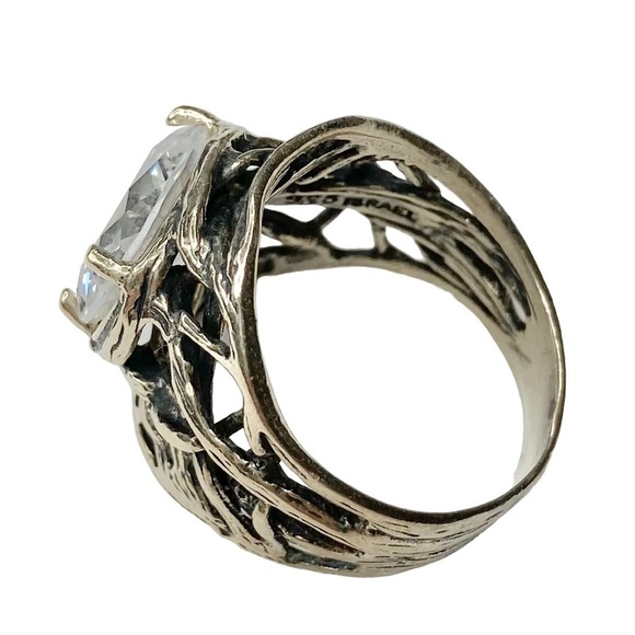 RARE Sterling Silver 925 Woven Branch Nest & Crystal CZ Boho Cocktail Ring 7 - Picture 10 of 14